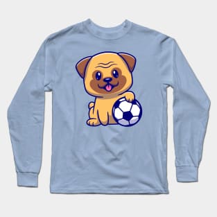 Cute Pug Dog Playing Ball Cartoon Long Sleeve T-Shirt